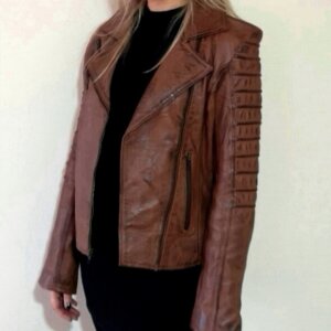 Cropped Leather Biker with Ribbing Detail