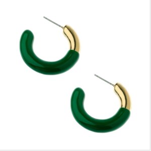 Green and gold color huggie earrings